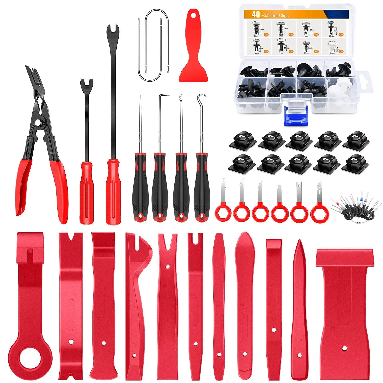 GOOACC 88Pcs Trim Removal Tool, Auto Push Pin Bumper Retainer Clip Set Fastener Terminal Remover Tool Adhesive Cable Clips Removal Kit Car Panel Radio Removal Auto Clip Pliers