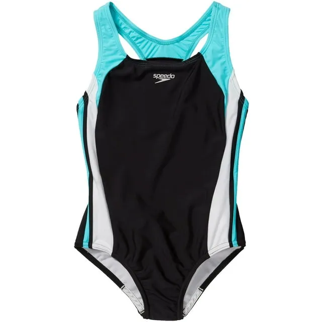 Speedo Girl&#039;s Swimsuit One Piece Infinity Splice Thick Strap, Deep Water, 16