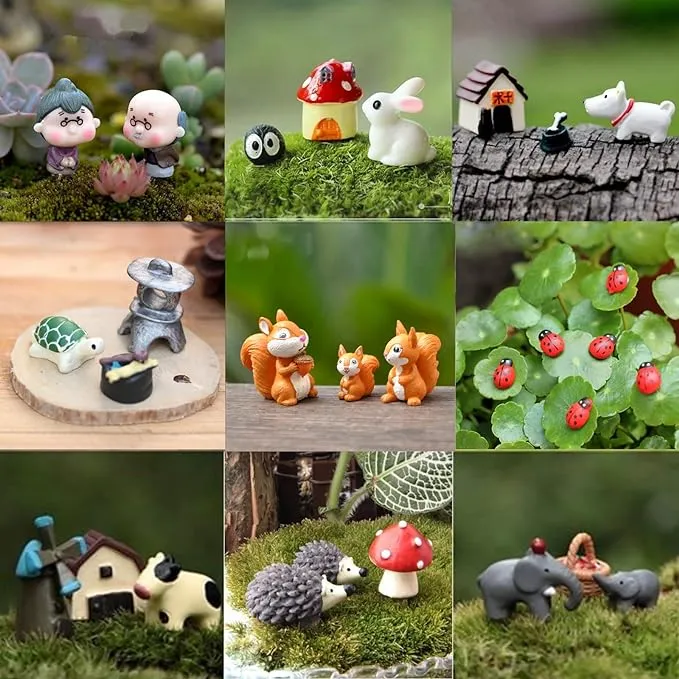 TANOMA 40pcs 9 Scenarios Fairy Garden Figurines Miniature Accessories, Micro Landscape