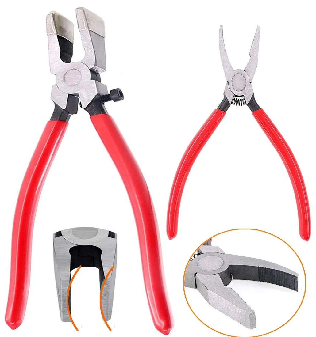 2Pcs Glass Grozer Running Pliers Glass Cutting Tool Kit Stained Glass Grozing Breaking Pliers Glasses Cutters Tools Starter Kits