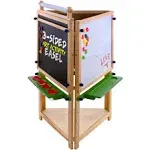 U.S. Art Supply Children's 3-Sided Art Activity Easel with Chalkboard, Large Paper Roll, Shelf & Plastic Paint Cups