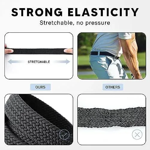 Mens Belt,Elastic Belt Stretch,Braided Woven Casual Belt 1 3/8",With Gif Box.