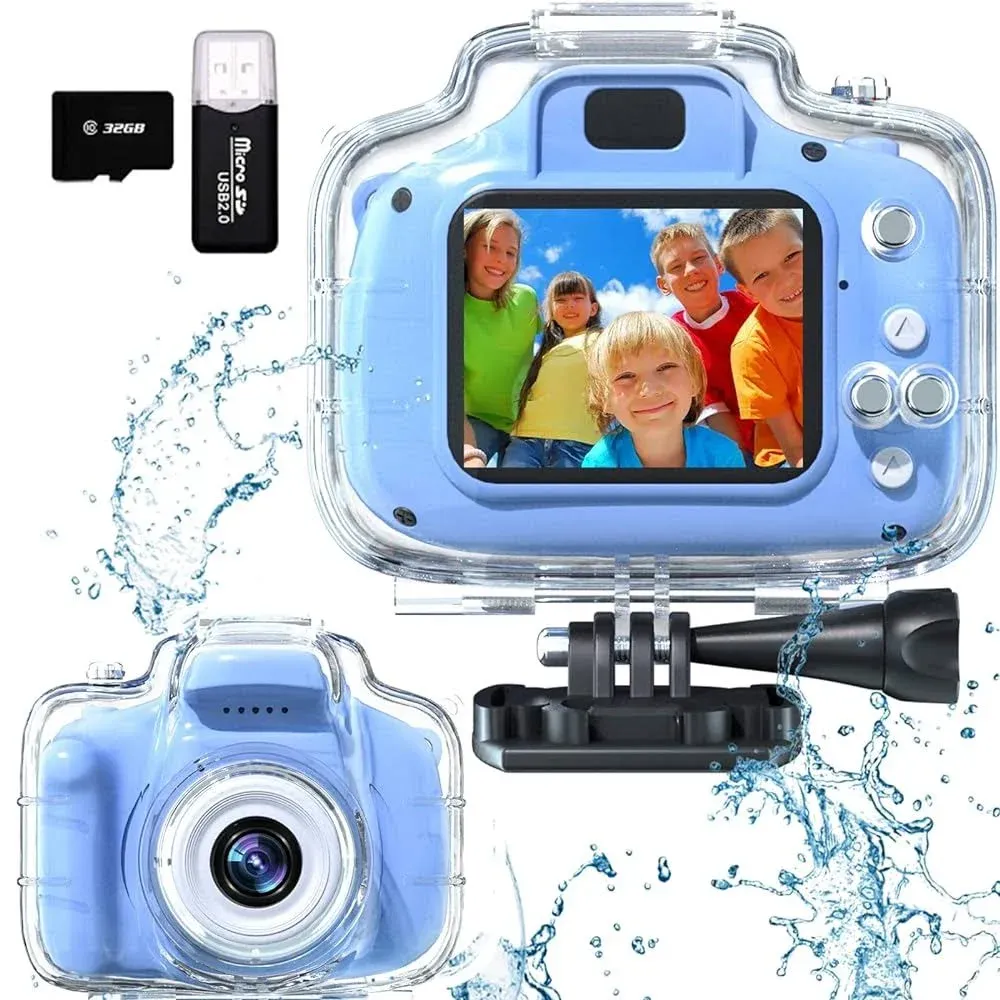 Kids Camera Waterproof Underwater Camera for 3-12 Year Old Boys Girls 2 inch IPS ...