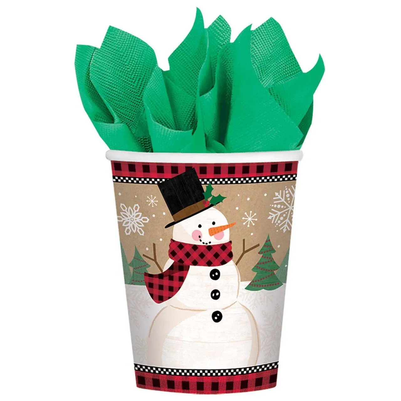 Winter Wonderland Snowman Christmas 8 Ct 9 oz Paper Hot Cold Cups 