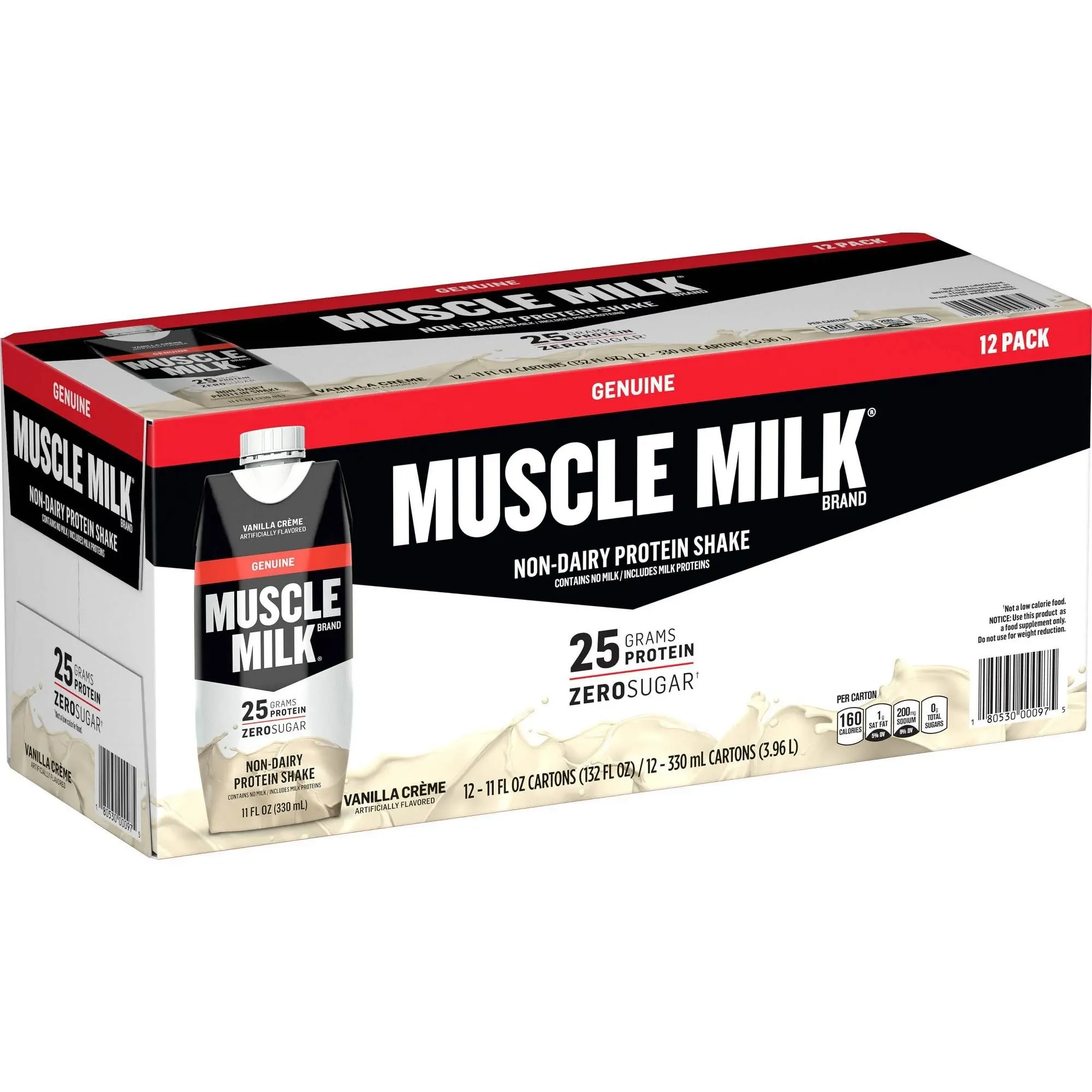 Muscle Milk Genuine Protein Shake, Vanilla Crème, 11 fl oz Carton, 12 Pack