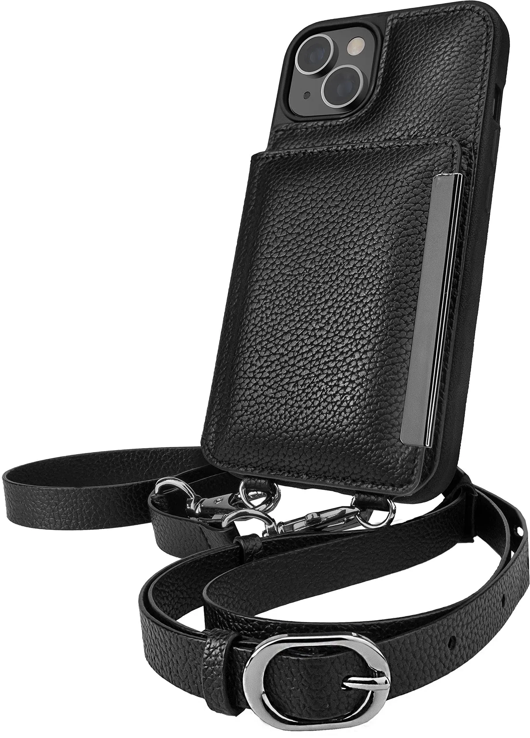 Smartish iPhone 14 Plus Crossbody Wallet Case - Dancing Queen [Purse/Clutch with Detachable Strap & Wristlet] Protective Cover with Credit Card Holder - Stiletto Black - Gunmetal