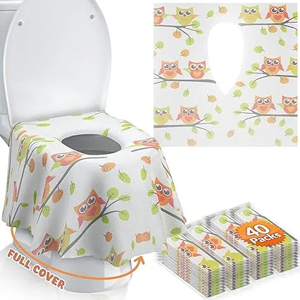 Gimars 20 Packs XL Large Full Cover Disposable Travel Toilet Potty Seat Covers - Individually Wrapped Portable Potty Shields for Adult, The Pregnant, Kids and Toddler Potty Training (Owl Design)