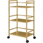 Novogratz Helix 3-Shelf Metal Rolling Utility Cart, Gold