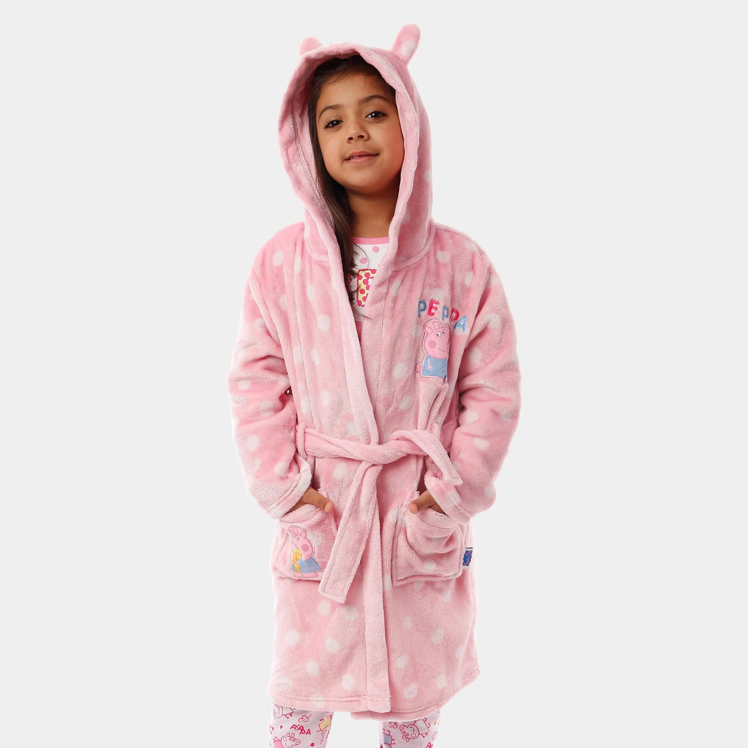 Peppa Pig Robe | Fluffy Fleece Girls Robe | Hooded Girls Bathrobe With 3D Ears