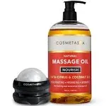 Natural Nourishing Massage Oil with Massage Roller Ball - Therapeutic Citrus & Coconut Massage Oils with Rejuvenating, Hydrating & Aromatic Essential Oils for Dry Skin, Soothes Muscle & Joints 8.8 oz