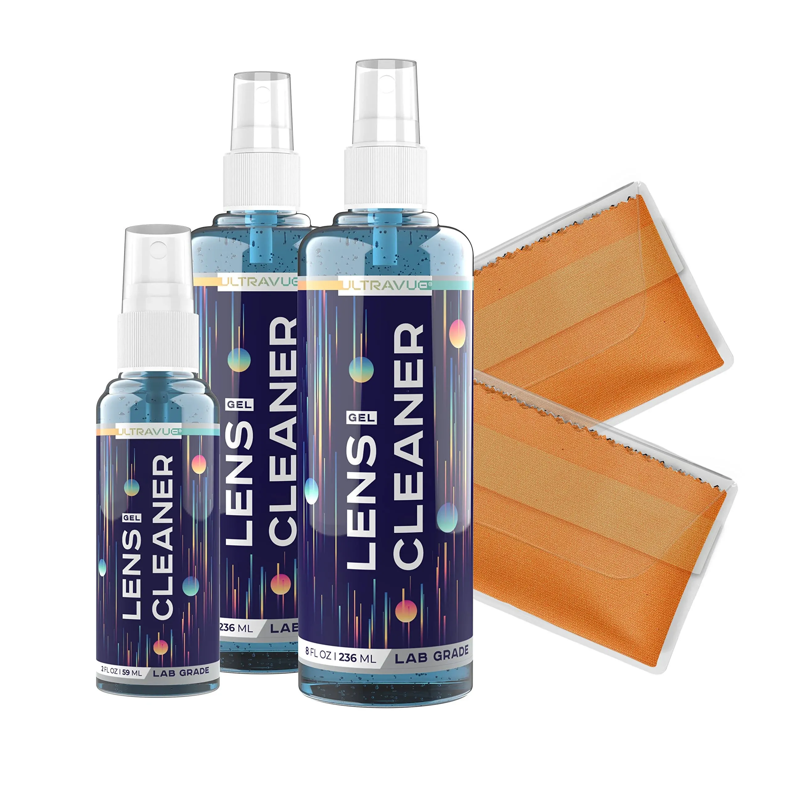 UltraVue Gel Lens Cleaner Combo - Eyeglasses Cleaner Spray and Microfiber Cloth