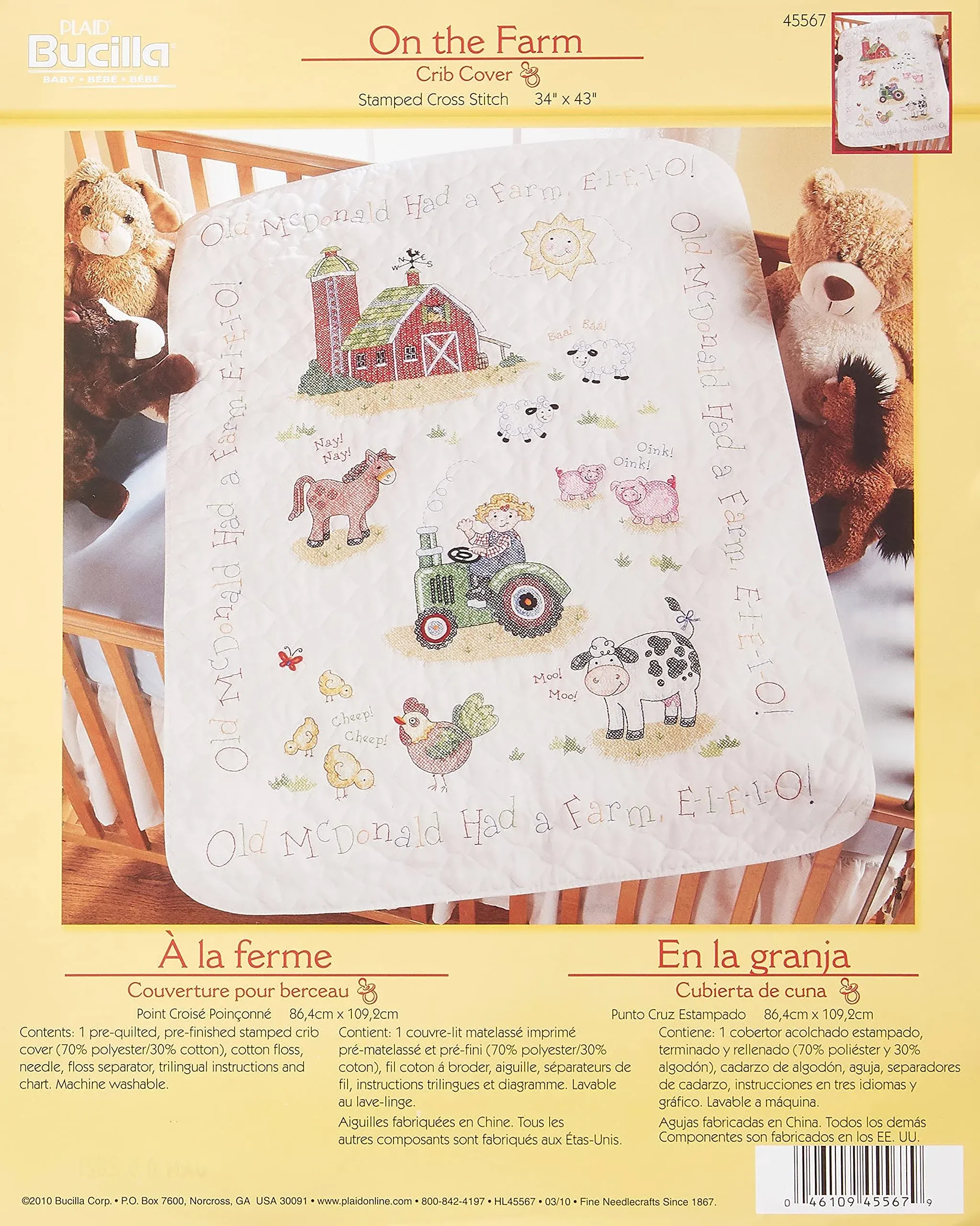 Bucilla Stamped Crib Cover Cross Stitch Kit 34 inch X43 inch On The Farm