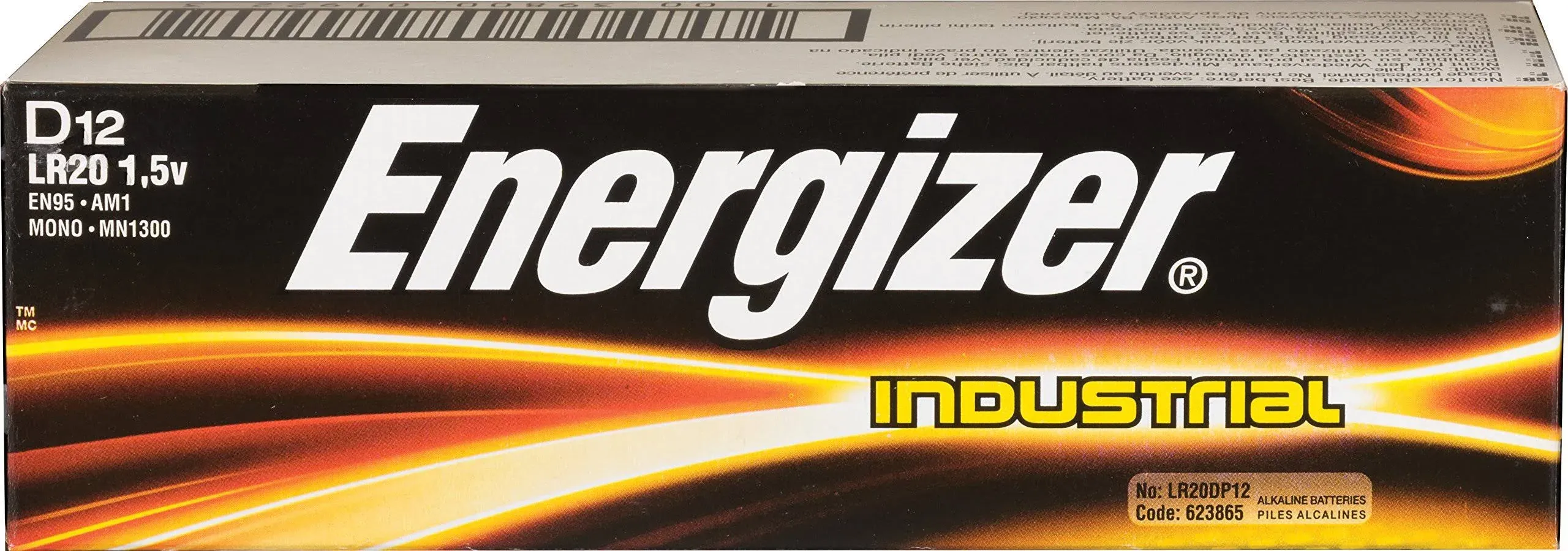 12 Energizer Industrial D Alkaline Batteries (EN95, LR20)