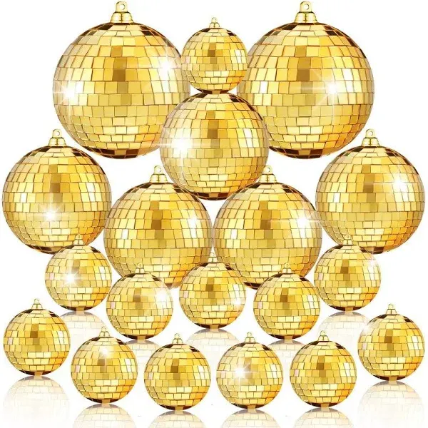 50 Pcs Disco Balls Reflective Disco Ball Decorations Hanging Disco Ball Ornament Different Sizes Mirror Ball for Home Decor, Party, Club (Gold)