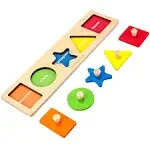 1-3  First Shapes Knob Chunky Wooden Peg for Baby，Geometric Shape Sorting Toy, M