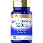 Benfotiamine 300mg 90 Capsules Vitamin B1 Non-GMO Gluten Free by Carlyle