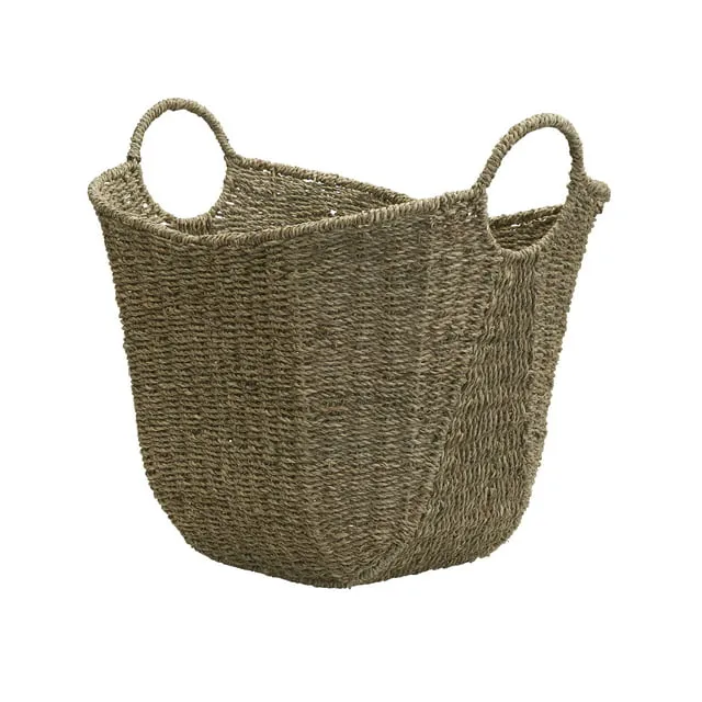 Household Essentials Natural Woven Wicker Storage Handles Basket, Gray