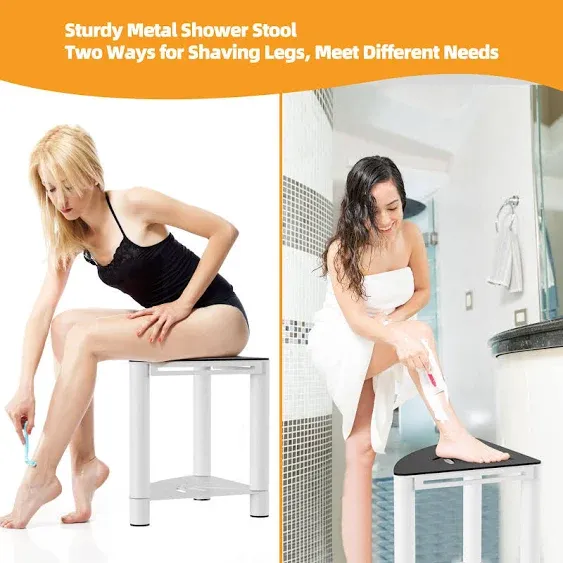 Metal Corner Shower Stool for Shaving Legs, Shower Stool for Inside Shower Waterproof, Corner Shower Benches, Shower Foot Rest, Black