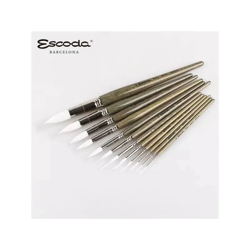 Escoda Perla Toray White Synthetic Brush - Round, Short Handle, Size 8