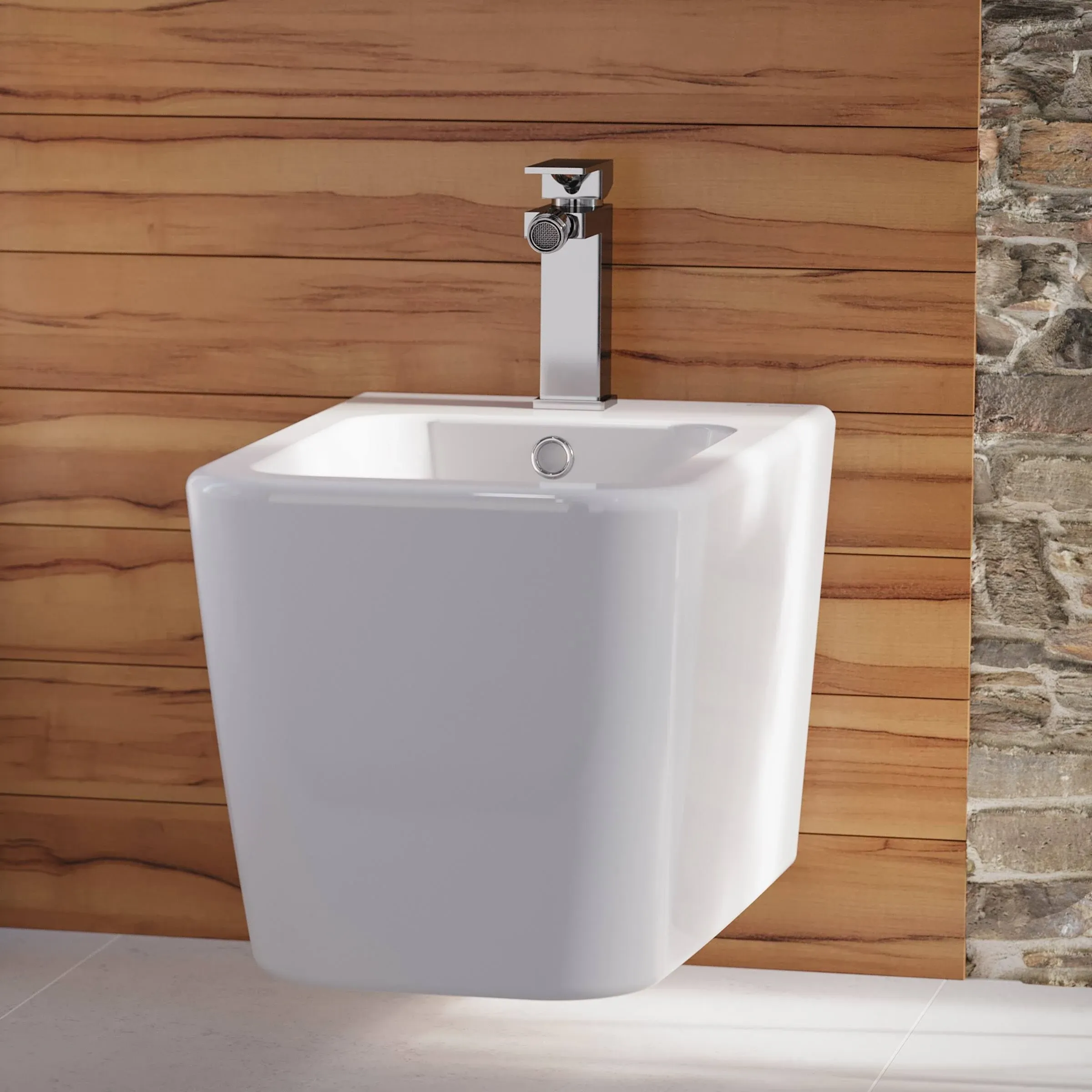 Swiss Madison Concorde Square Wall Hung Bidet in Glossy White SM-BD229