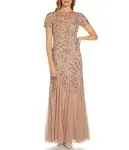 Adrianna Papell Women's Floral Beaded Godet Gown