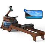 MERACH Water Rowing Machine for Home Use, Finest Solid Wood Row with Professional Monitor, Bluetooth-Connected APP for Immersive Rower, Newly Upgraded Seat Cushion and 10 Min Easy Assembly, Max 330lb