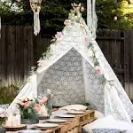 Tiny Land Huge Teepee Luxury Lace Tent for Wedding, Party, Photo Prop (7.5 Feet Tall) 5-poles Lace Canopy for Indoor & Outdoor Use