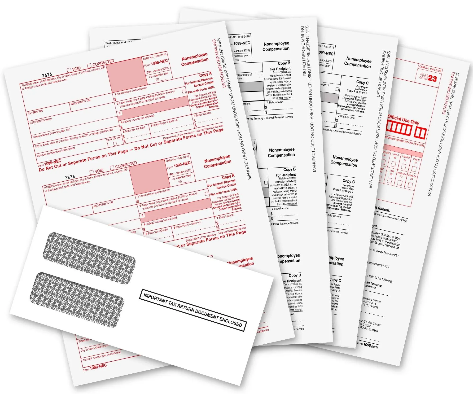 1099 NEC Forms 2023, 1099 NEC Laser Forms IRS Approved Designed for QuickBooks and Accounting Software 2023, 4 Part Tax Forms Kit, 15 Vendor Kit – Total 23 (63) Forms (with Envelope)