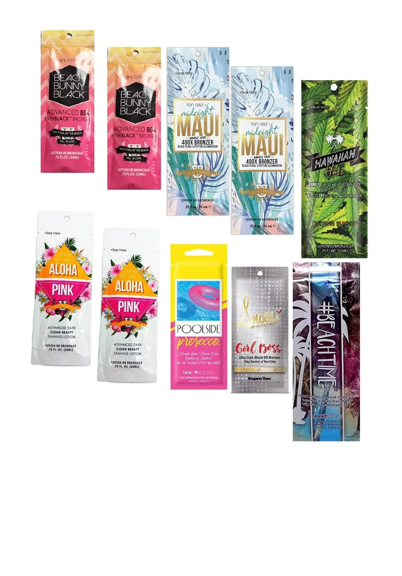 10 New Tanning Lotion Sample Packets - Major Brands Bronzer &amp; Intensifier - 10 A