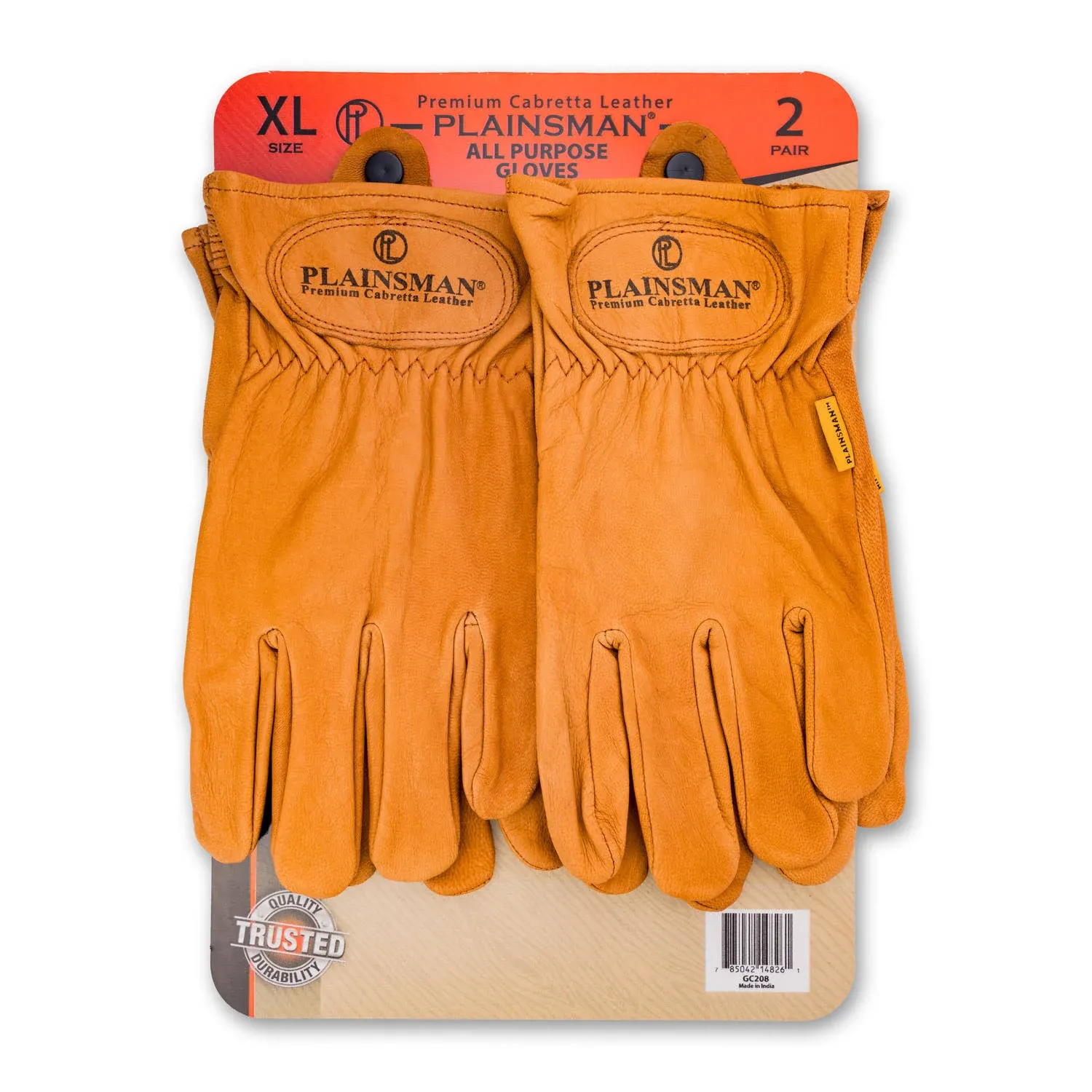 Plainsman Premium Cabretta Brown Leather Gloves, 2 Pairs (Large)