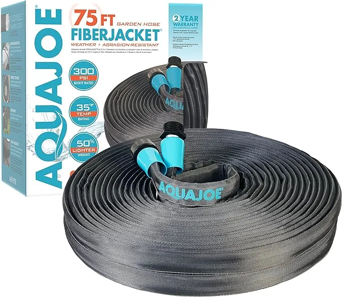 Aqua Joe AJFJH75B 75-Foot 1/2-Inch Ultra-Flexible Kink-Free Fiberjacket Garden Hose, 300 PSI Burst Rated