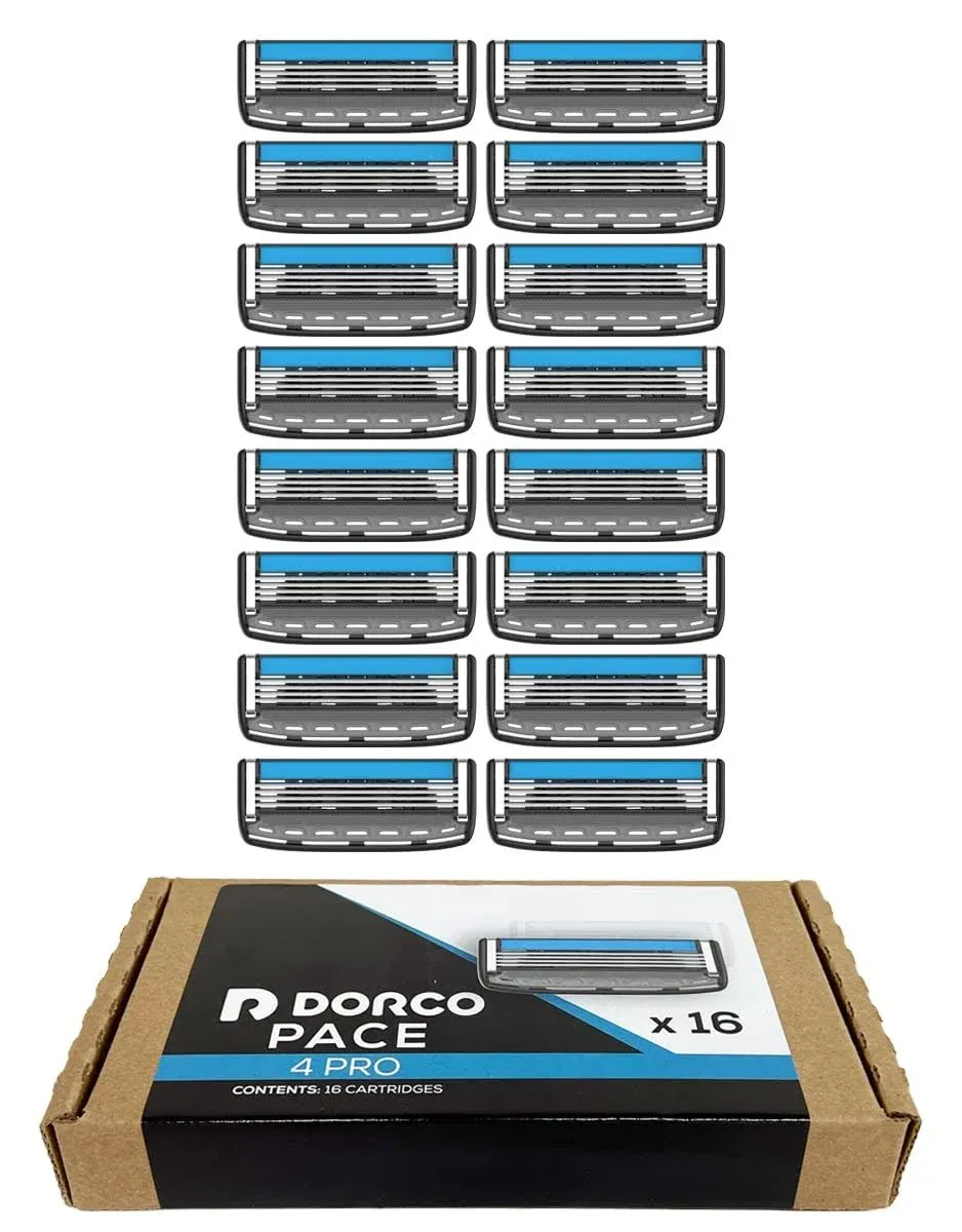 Dorco Pace 4- Four Blade Razor Shaving System- Value Pack - 16 Cartridges (No Handle)