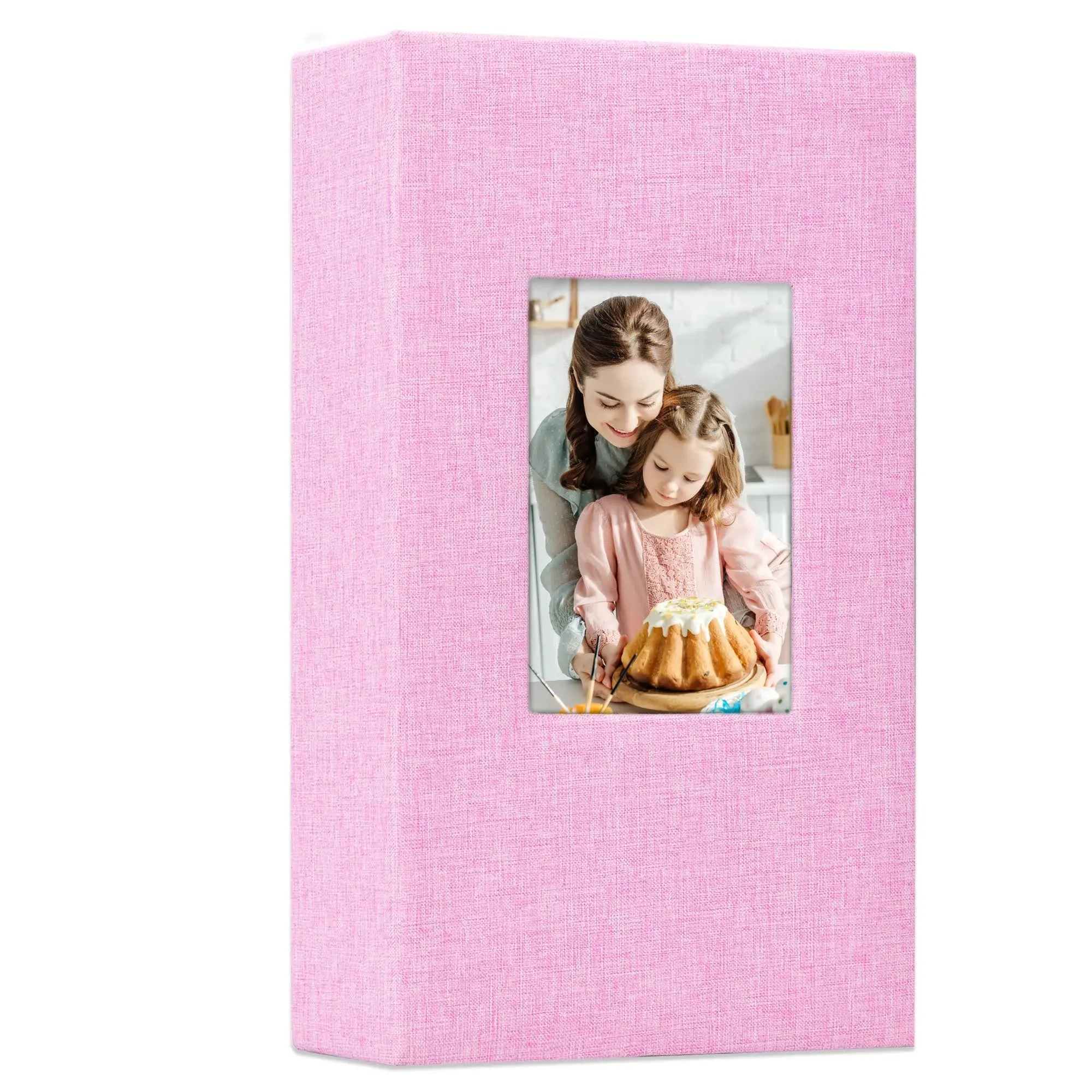 Vienrose Linen Photo Album 300 Pockets for 4x6 Photos Fabric Cover Photo Books Slip-In Picture Albums Wedding Family Anniversary, Pink