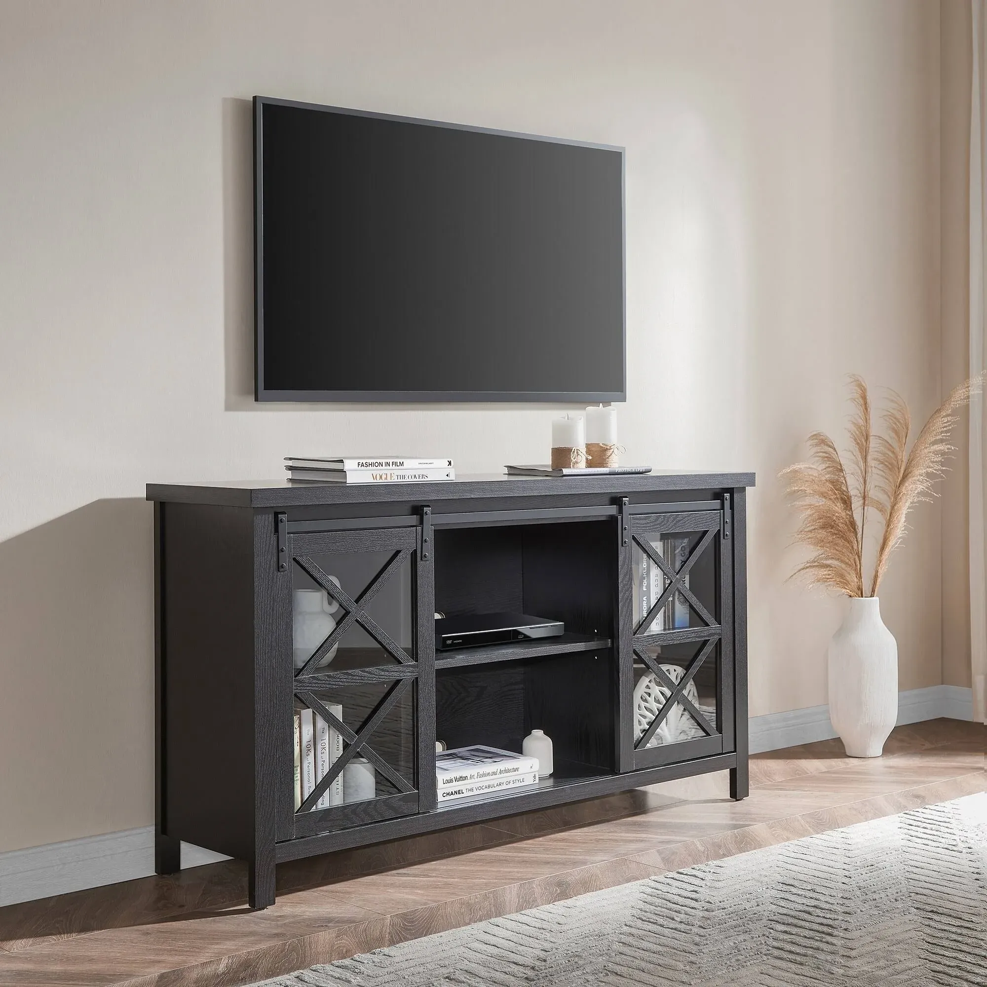 Clementine Rectangular TV Stand for TV's up to 80" in Black Grain