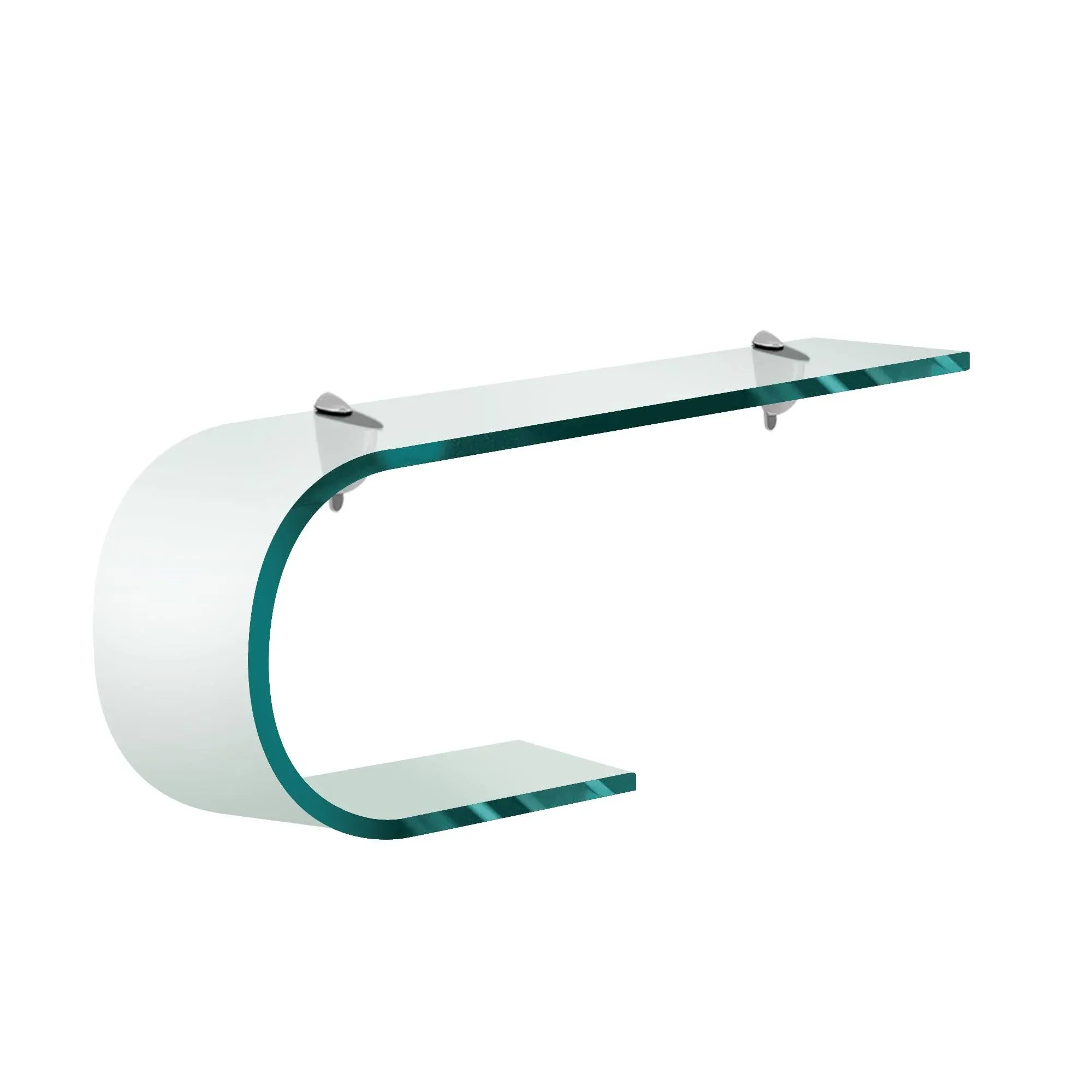 Fab Glass and Mirror Stylish Bathroom Bent Glass Shelf with Chrome Brackets, Clear