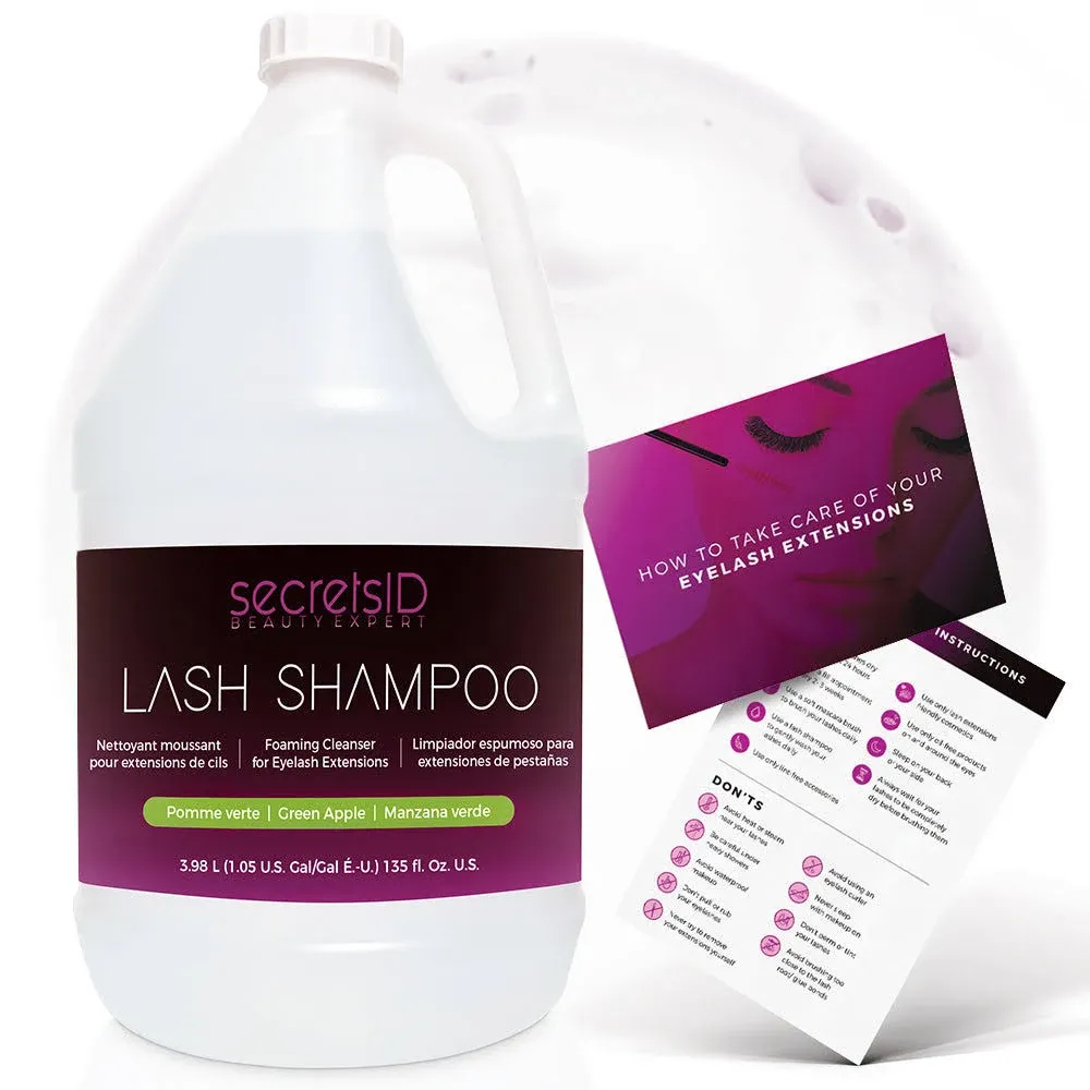 Lash Shampoo for Lash Extensions - 1 Gallon - Green Apple Lash Wash with 50 Lash