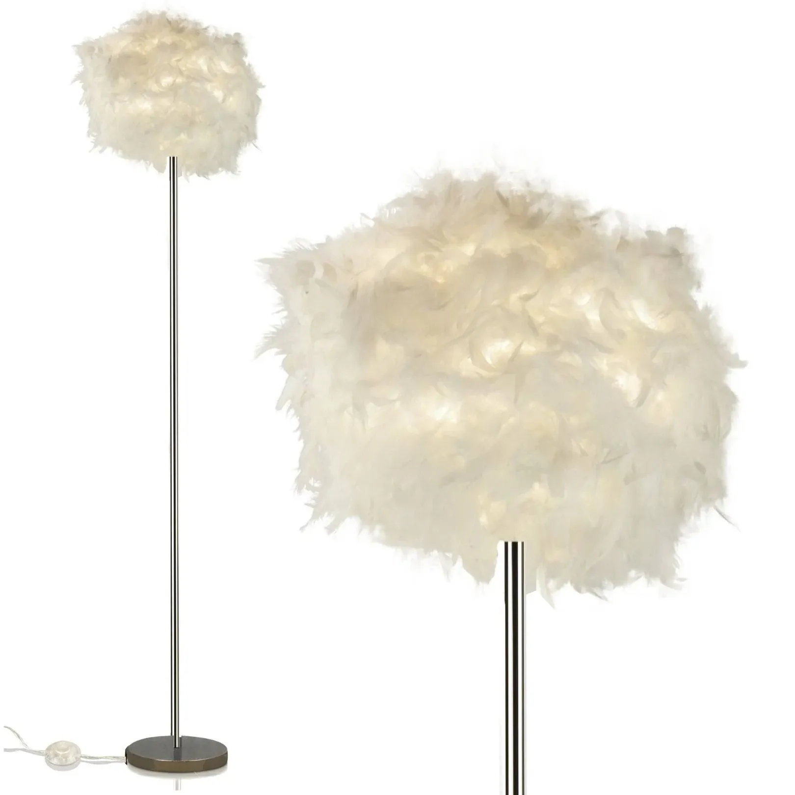 LIGHTACCENTS Feather Floor Lamp for Girls Bedroom Decor - Chic Faux Ostrich Shade, Funky Cloud Lamp Design with Polished Chrome Finish - Ideal for Girl Room Decor and Funky Decor Elements