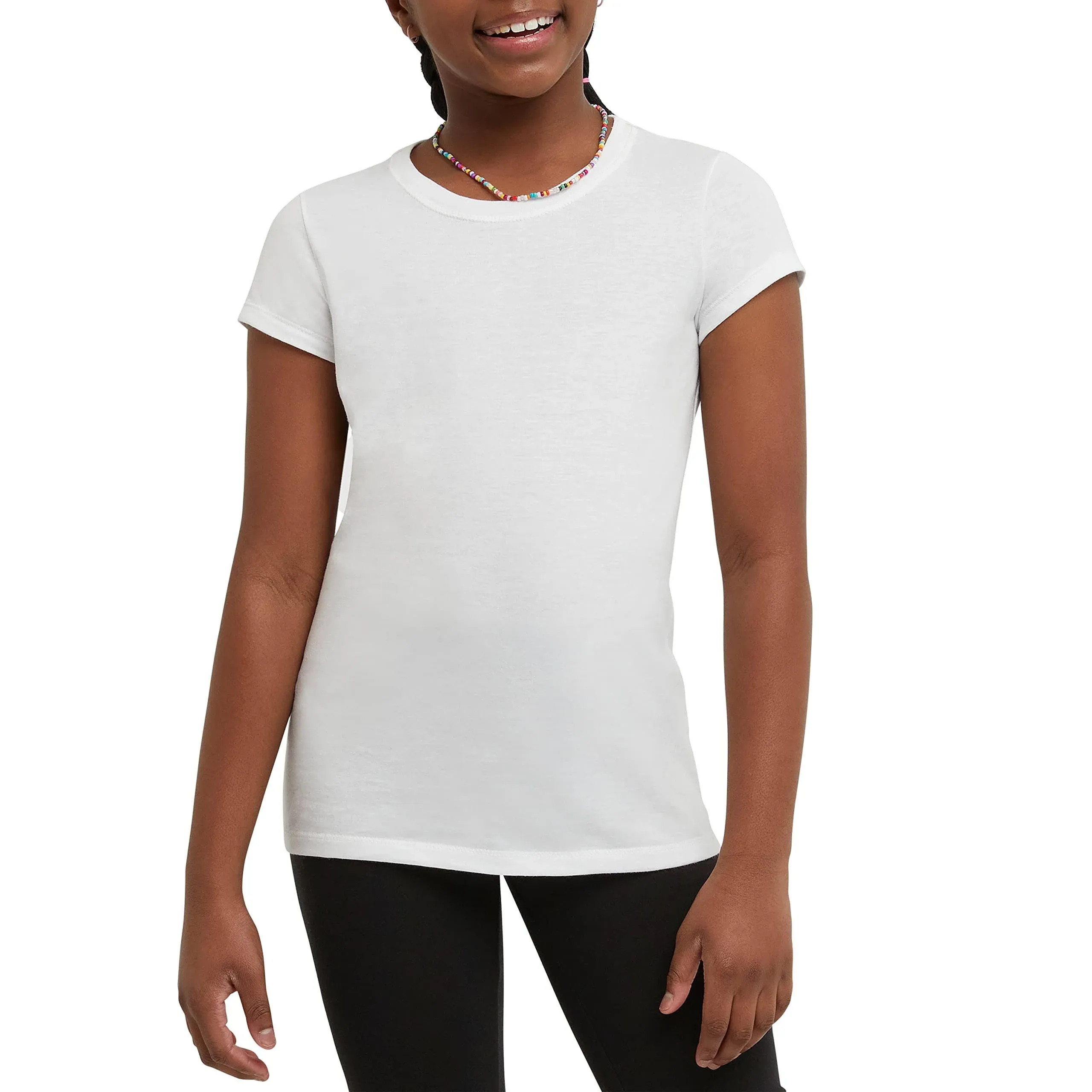 Hanes Little Girls&#039; Jersey Cotton Tee (Pack of 2), White, Size extra Small 4/5