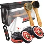 Red Moose Full Leather Shoe Polish Kit – 2x Brush, Buffing Cloth, Travel Case, Laces