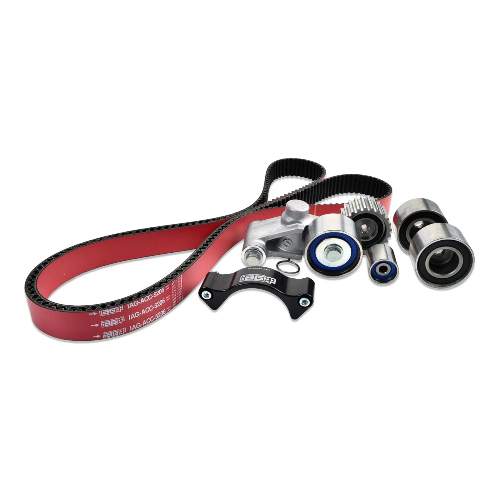 IAG Timing Belt Kit with IAG Red Racing Belt, Timing Guide, Idlers & Tensioner for 02-14 WRX, 04-21 STI, 05-12 LGT, 04-13 FXT