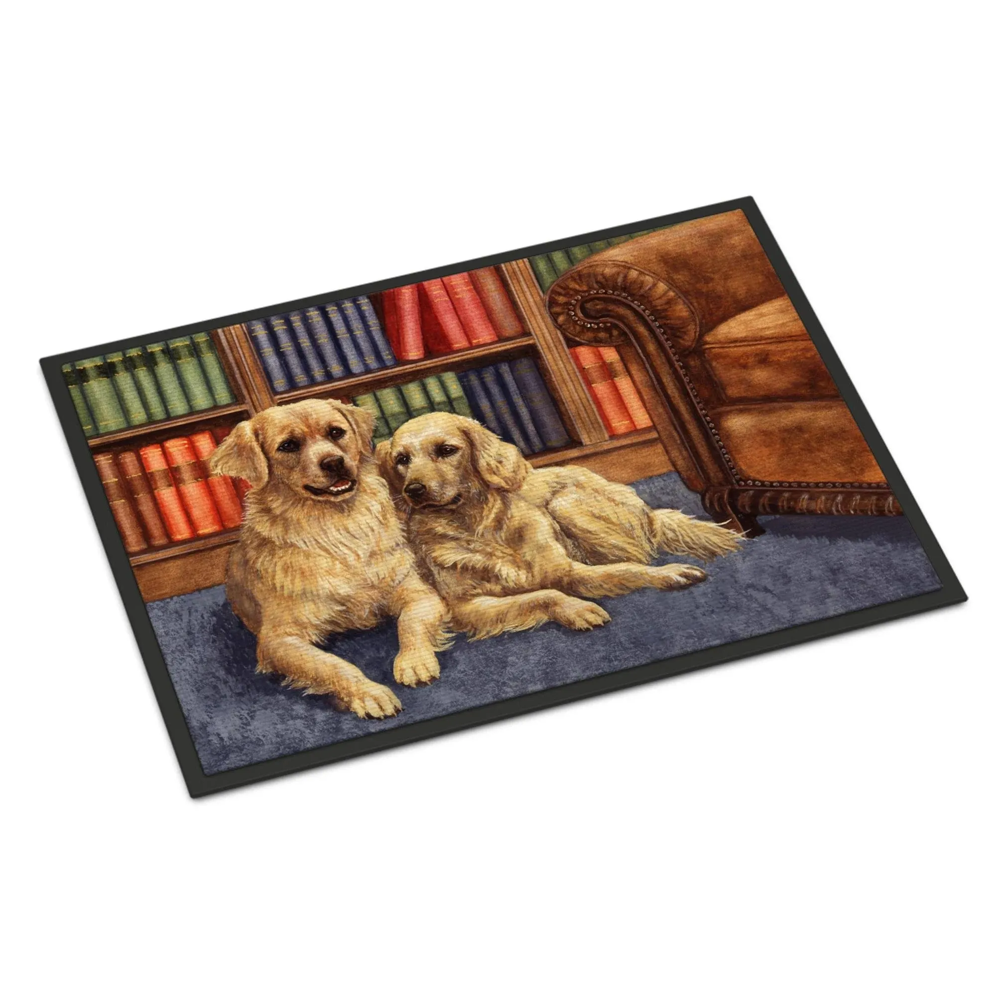 Caroline's Treasures BDBA0289JMAT Golden Retrievers in The Library Doormat 24x36 Front Door Mat Indoor Outdoor Rugs for Entryway, Non Slip Washable Low Pile, 24H X 36W