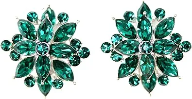 Faship Emerald Green Crystal Clip on Style Earrings - Green/Gold-Tone