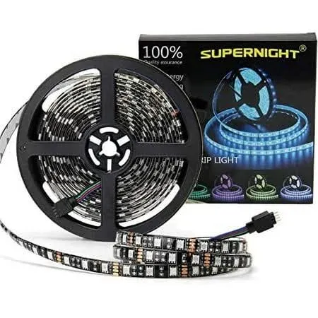 SUPERNIGHT 16.4ft 5050 RGB Strip Waterproof Black PCB, 300 LED Color Changing Rope Lights for Bedroom, Christmas Day, Halloween Decoration