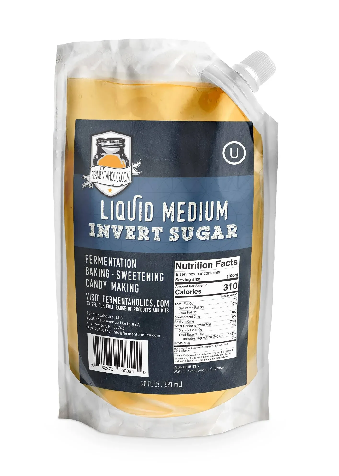 Fermentaholics Liquid Invert Sugar Syrup - Great For Fermentation, Baking, Sweetening, Candy Making, Ice Cream - 20 fl oz - Ferment Hard Seltzer - Inverted Sugar Syrup Resealable Easy Pour Spout (1)