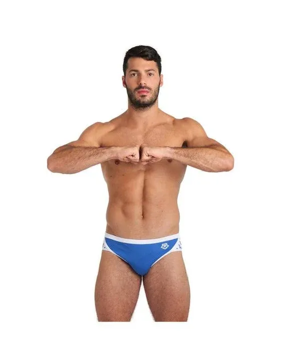 Arena Men's Icons Solid Brief Swimsuit - Royal/White | Polyester - Swimoutlet.com