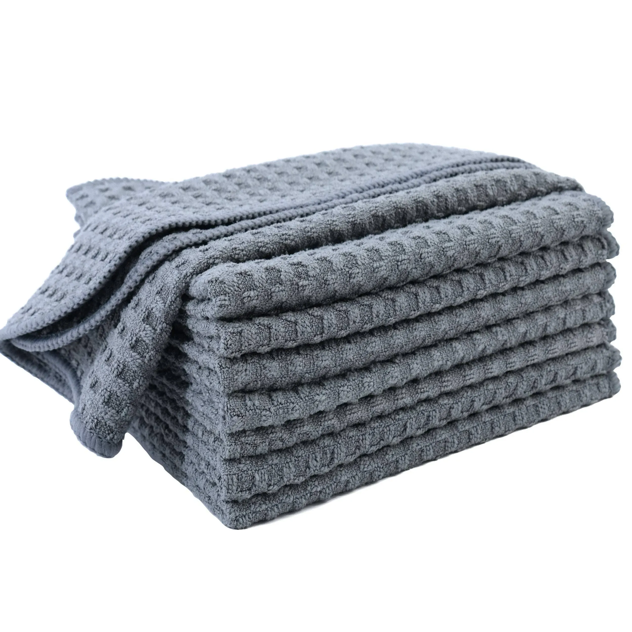 POLYTE Ultra Premium Microfiber Kitchen Dish Cloth Waffle Weave, 8 Pack (12x12 in, Gray)