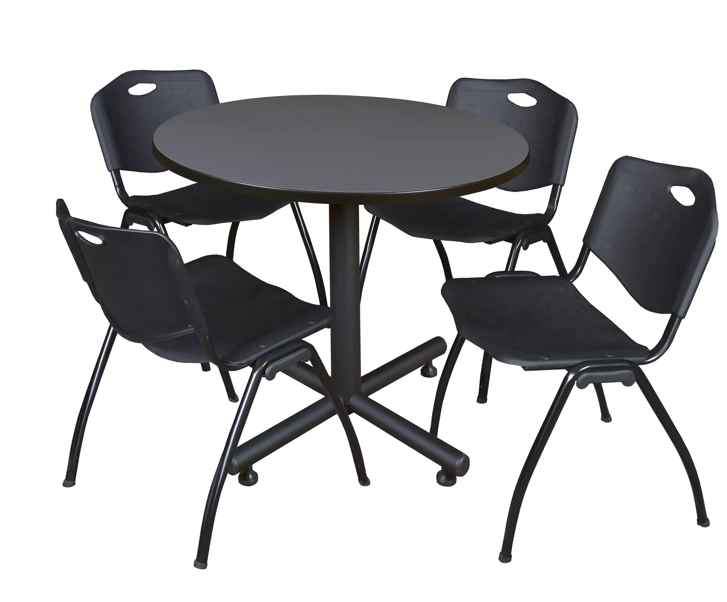 Regency Kobe 36-Inch Round Breakroom Table, Grey, and 4 M Stack Chairs, Black