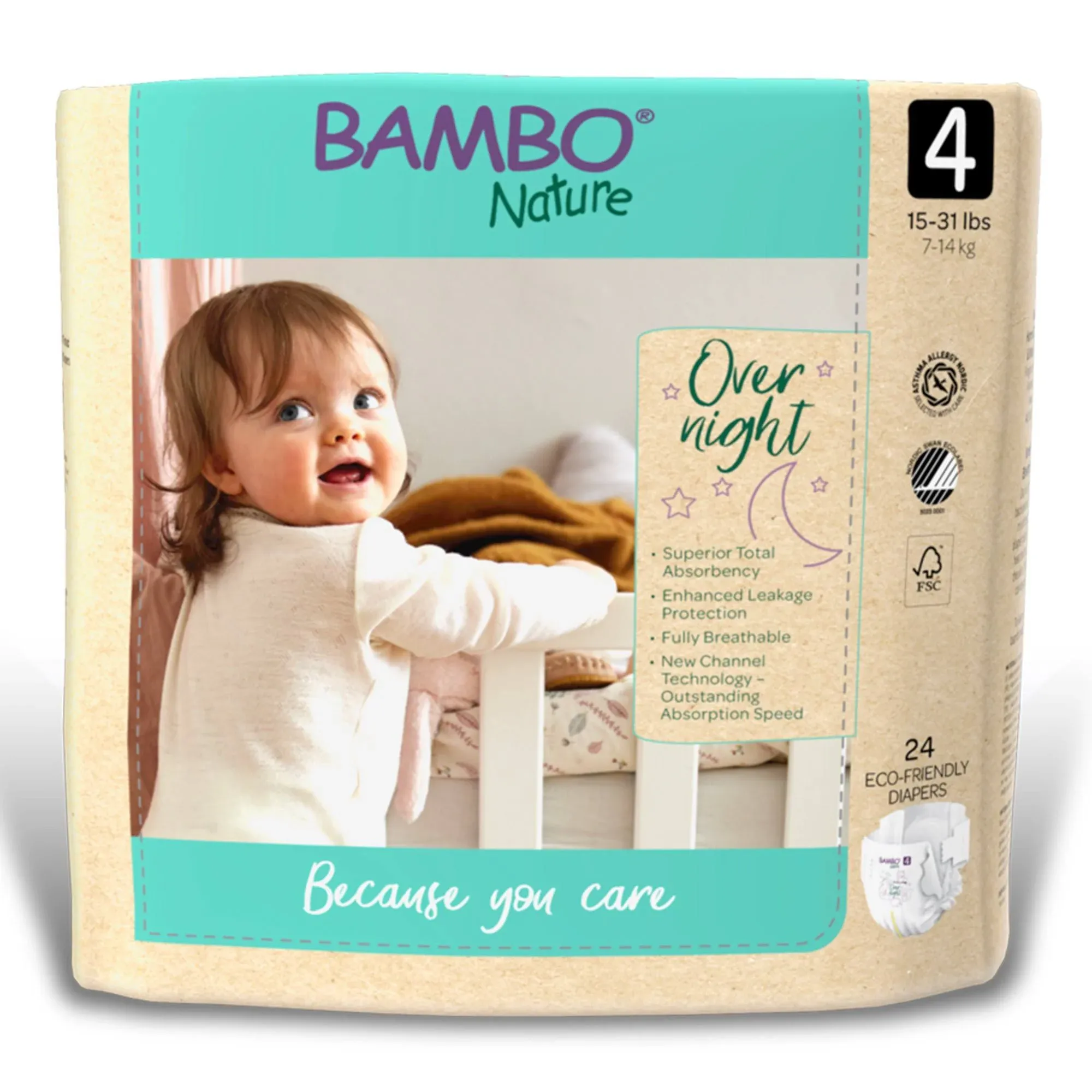 Bambo Nature Overnight Baby Diapers (Sizes 3 to 6), Size 4, 96 Count