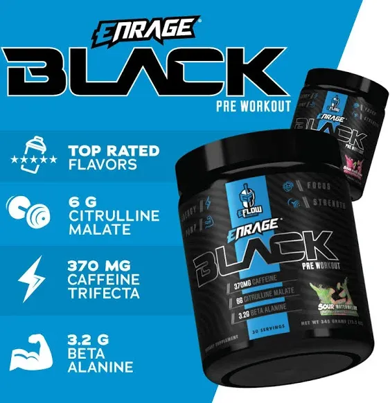 eFlow Nutrition Enrage Black Preworkout Sample Packs - Travel Packs - High Stim Energy, Pump, Strength, Endurance, Focus, Nootropic Formula - Variety