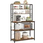 VASAGLE Coffee Bar, 39.4 Inches Baker's Rack for Kitchen with Storage, 6-Tier Kitchen Shelves with 6 Hooks, Microwave Stand, Industrial, Rustic